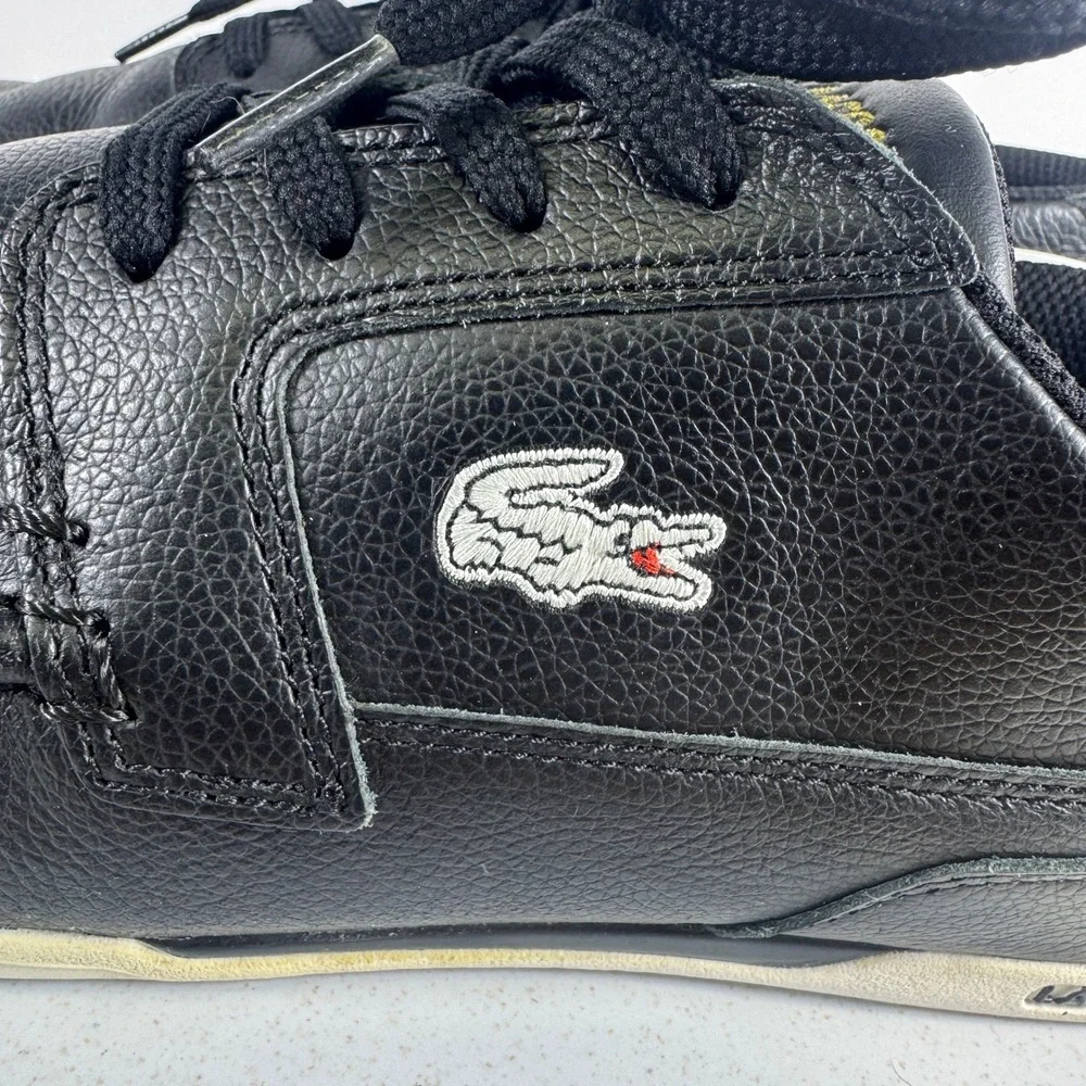 Lacoste Mens Black Leather Boat Shoes Low Top Sneakers‎ Gold Logo Moc Toe 10